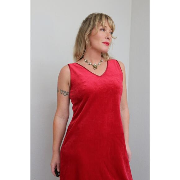 1990's Vintage Private Luxuries Holiday Red Velvet Slip Dress ~ Women's SM to MD - Picture 7 of 10